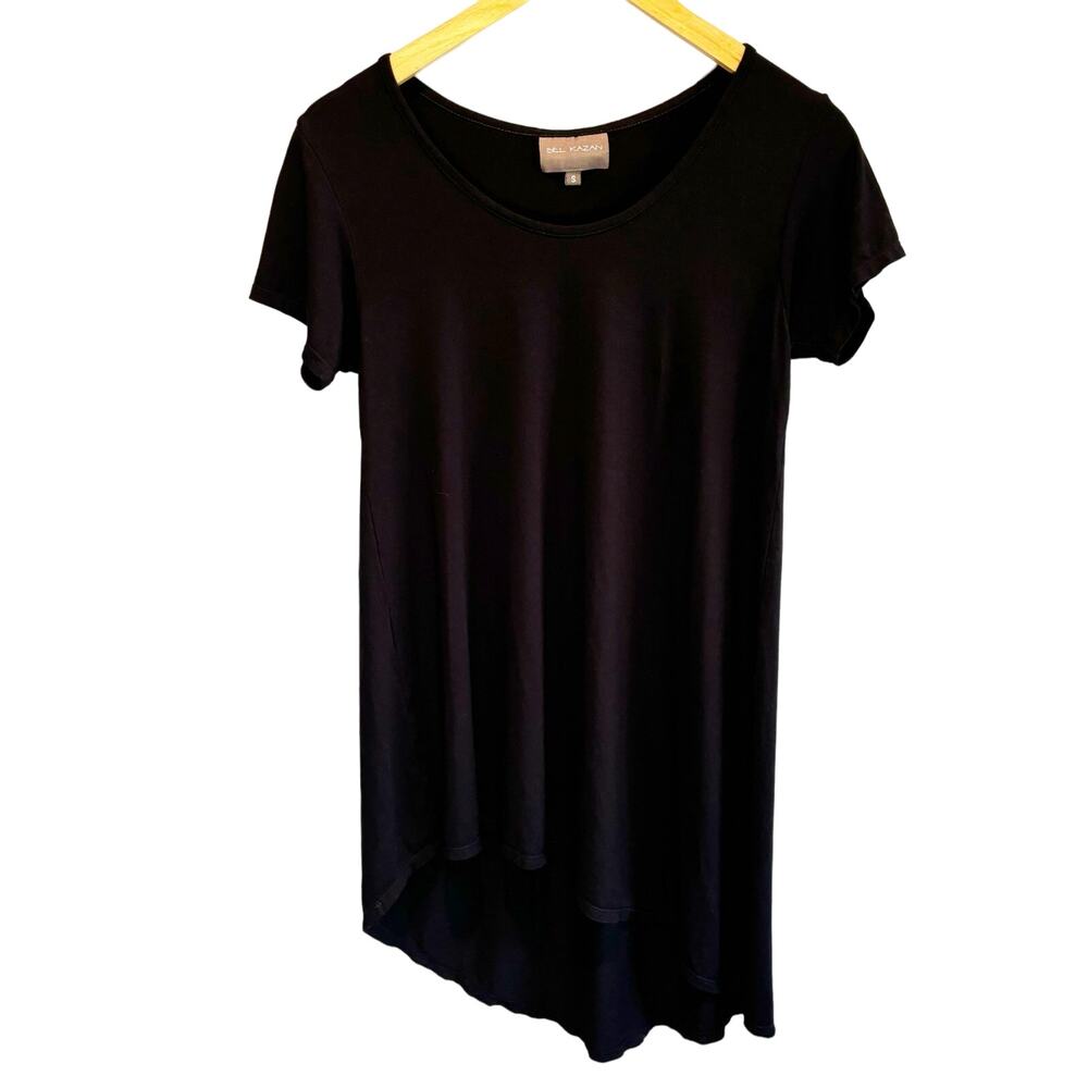 Anthro Bel Kazan Black Asymmetrical Short Sleeve T-shirt Dress - size Small